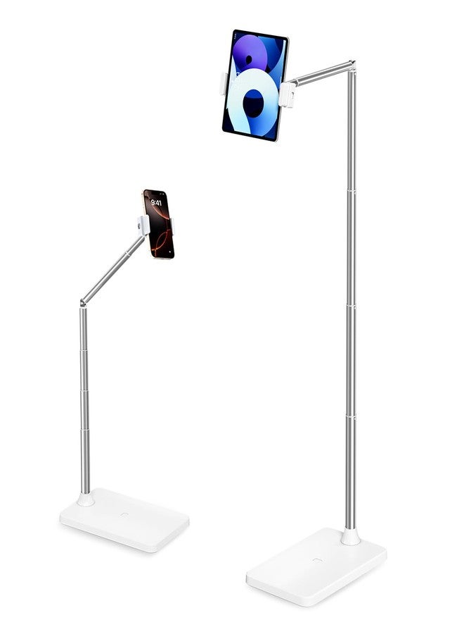 SupeDesk Extended Tablet Floor Stand, 360 Rotating Adjustable iPad Floor Holder with Long Flexible Arm, Compatible with 4-13" Devices, Stand for Bedside, Sofaside, Table, Desk - Black (White) - Image 1