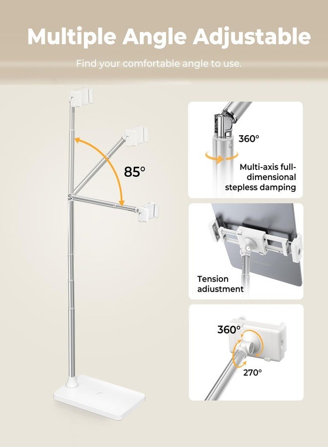 SupeDesk Extended Tablet Floor Stand, 360 Rotating Adjustable iPad Floor Holder with Long Flexible Arm, Compatible with 4-13" Devices, Stand for Bedside, Sofaside, Table, Desk - Black (White) - Image 3
