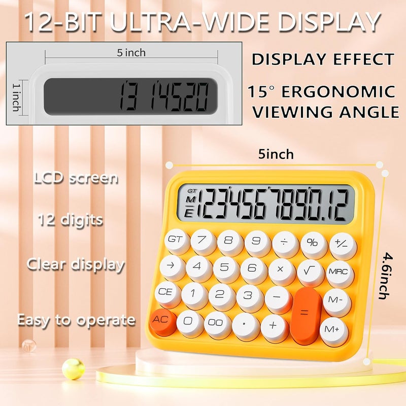 آلة حاسبة قياسية بلوحة مفاتيح ميكانيكية 12 رقم، شاشة وأزرار كبيرة للمكتب، آلة حاسبة بشاشة LCD كبيرة للاستخدام في المكتب والمدرسة والمنزل والأعمال، إيقاف تشغيل تلقائي، مع بطارية (بيج) - Image 2