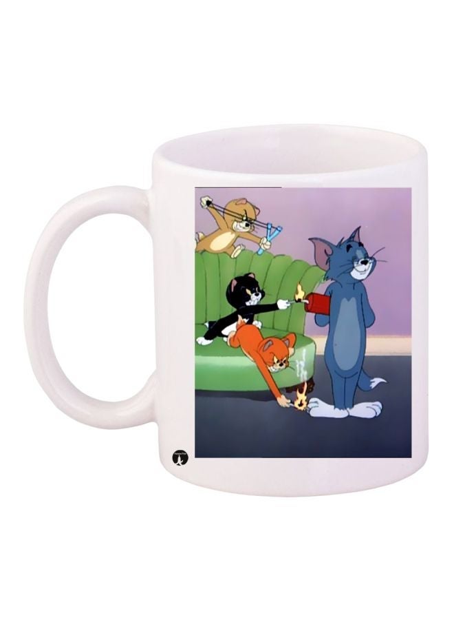 RYN Tom And Jerry Printed Coffee Mug White/Blue/Purple 11ounce