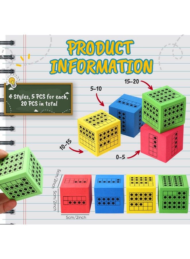 Hanaive 20 Pcs Ten Frame Dice Large Foam Dice For Classroom Math Manipulatives Kindergarten Classroom Supplies For Teachers Elementary Subitizing Dice Educational Counting Toys Math Learning Tools 4 Colors - Image 3