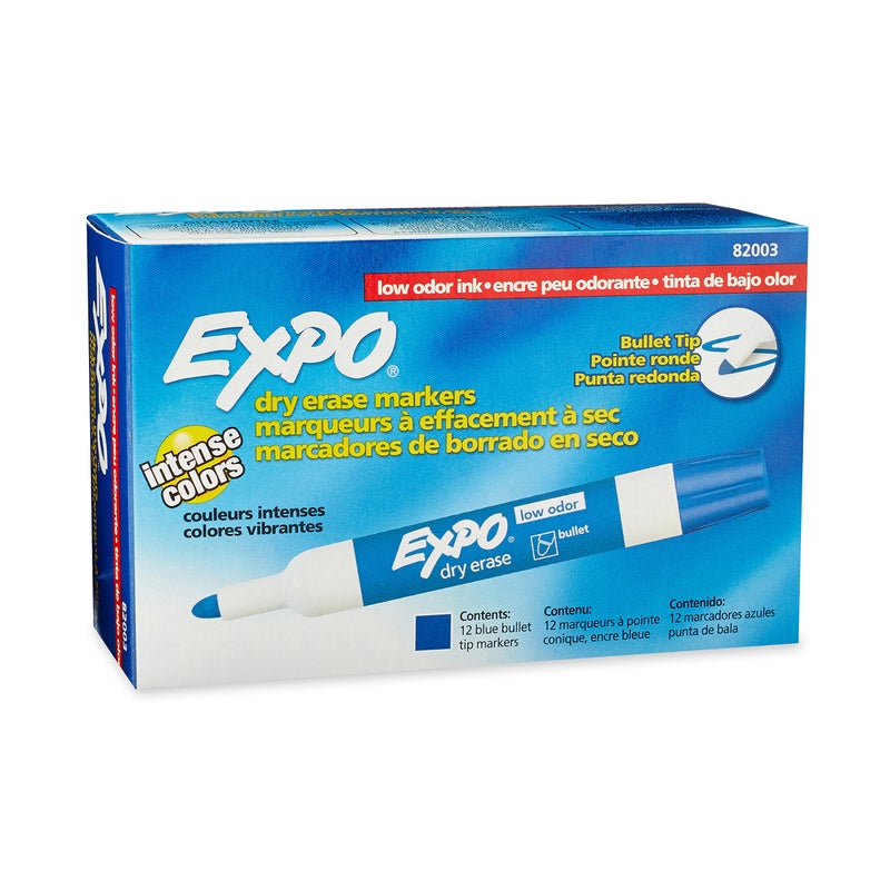 EXPO Low Odor Dry Erase Markers, Bullet Tip, Blue, 12 Count - Image 1