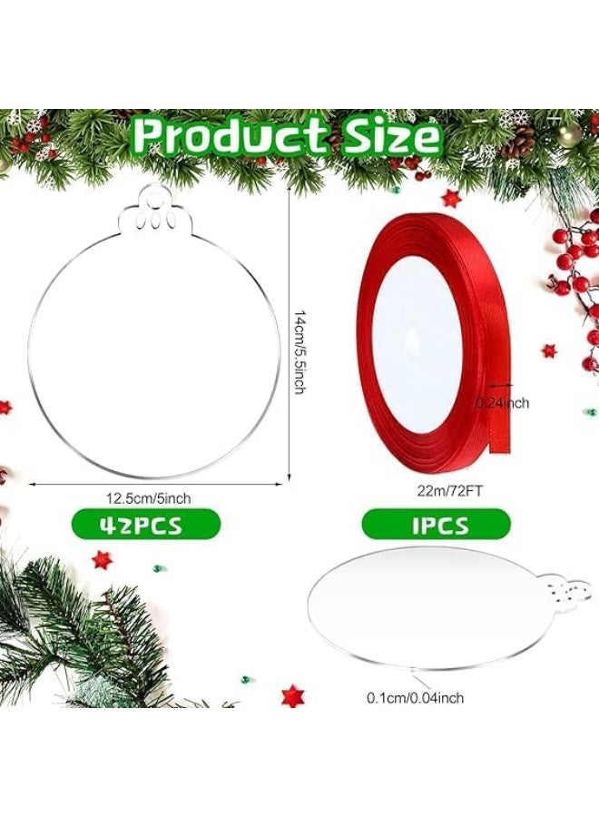Horoof Home 42 Pcs Blank Acrylic Christmas Ornaments with Red Ribbon - Image 3