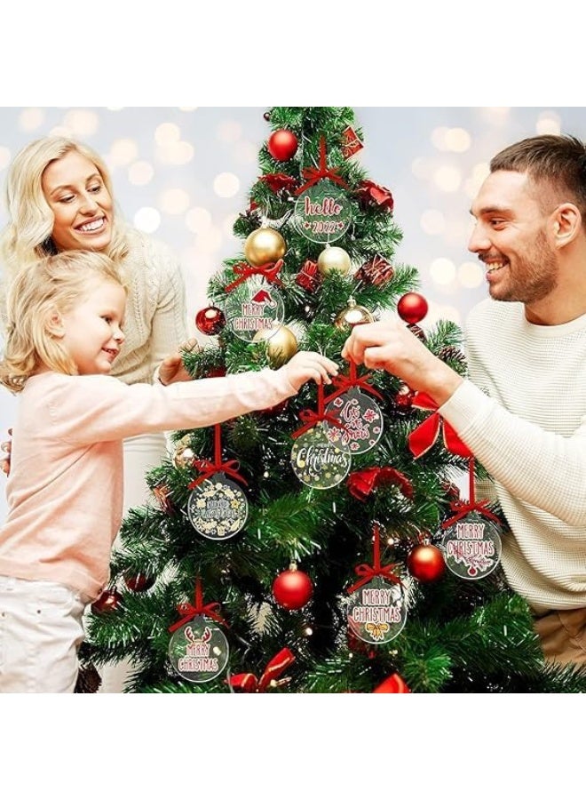 Horoof Home 42 Pcs Blank Acrylic Christmas Ornaments with Red Ribbon - Image 2