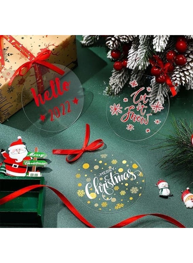 Horoof Home 42 Pcs Blank Acrylic Christmas Ornaments with Red Ribbon - Image 5