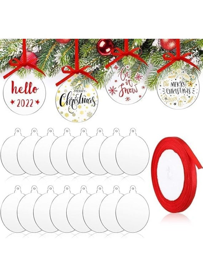 Horoof Home 42 Pcs Blank Acrylic Christmas Ornaments with Red Ribbon - Image 1