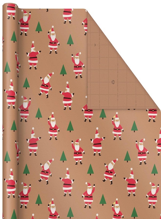 Hallmark Christmas Wrapping Paper Rolls, Brown Kraft Holiday Gift Wrap (Pack of 3: 90 sq. ft. ttl) Kraft with Santas, Trees, Stripes - Image 5