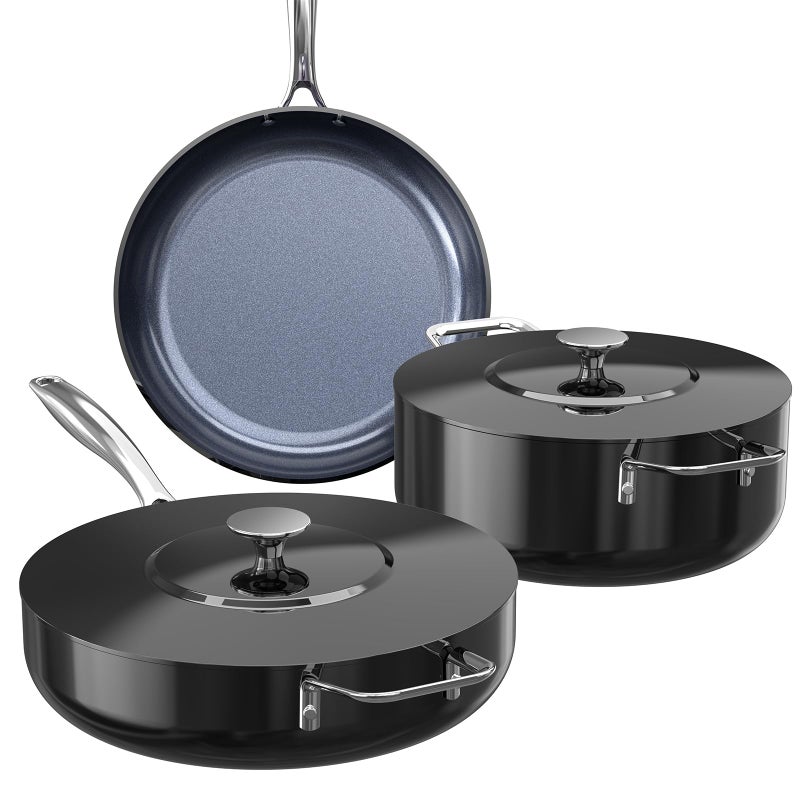 Nuwave Essential Series 5PC Ceramic Cookware Set PFASFree G11 Duralon Blue Coating Pots and Pans Set Non Stick Diamond ScratchResistantStayCool Handle Metal LidInduction ReadyDishwasher Safe - Image 2