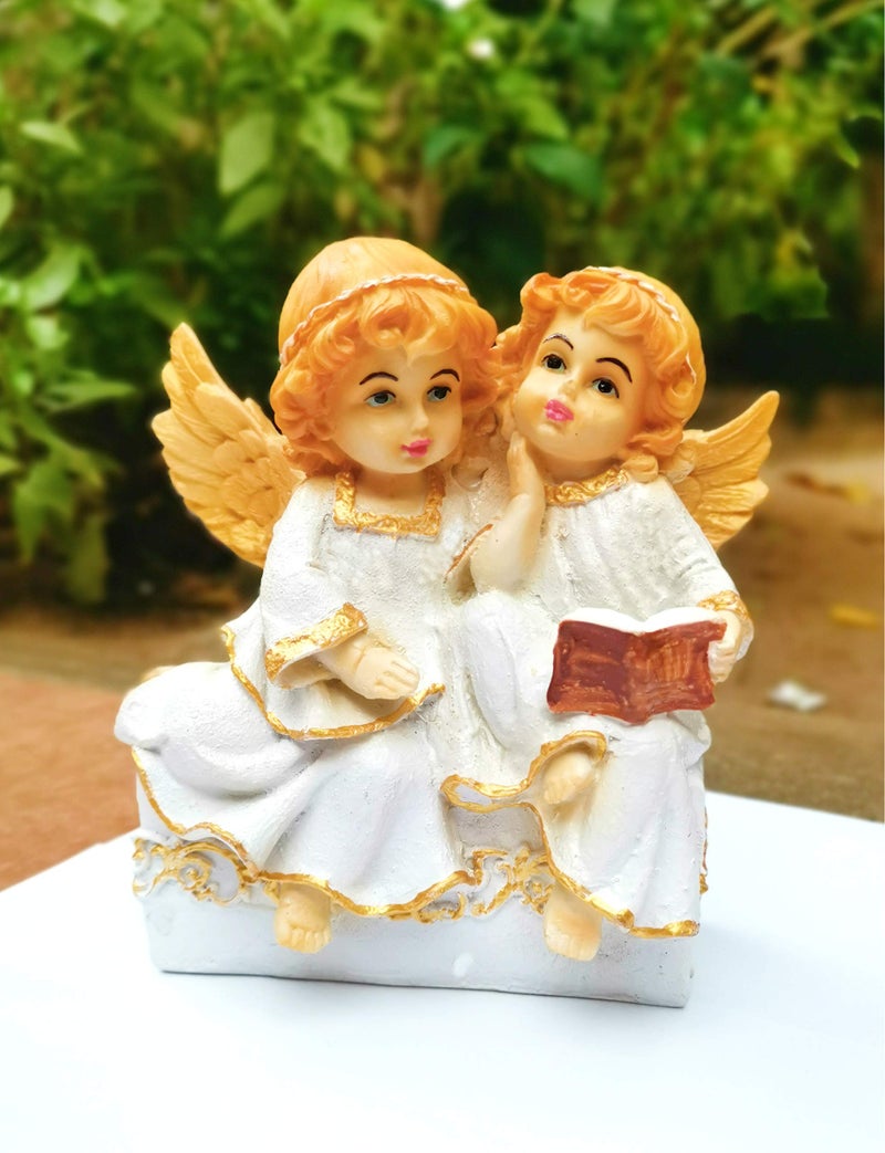 Newven Poly Marble Angel Catholic Wall Decorative Christian Statues Figurine Showpiece Idol for Home Decor Craft Gifts for House Warming for Living Room, Multicolour, 16 x 9 x 18 cm - Image 1
