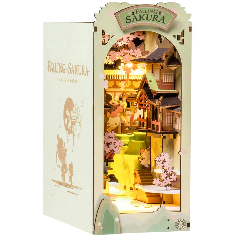 Rolife DIY Book Nook Kit Falling Sakura DIY Miniature Booknook Kit Creative Decorative Bookend Bookshelf Insert 3D Puzzle for Adults HalloweenChristmas DecorationsGifts for Adults Falling Sakura - Image 2
