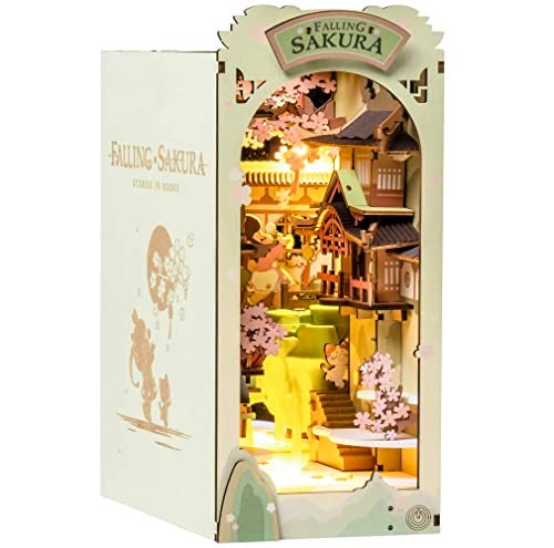 Rolife DIY Book Nook Kit Falling Sakura DIY Miniature Booknook Kit Creative Decorative Bookend Bookshelf Insert 3D Puzzle for Adults HalloweenChristmas DecorationsGifts for Adults Falling Sakura - Image 1