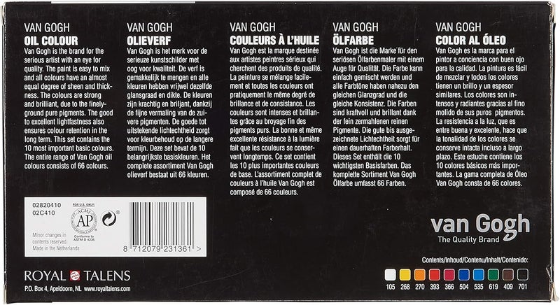 Van Gogh Oil Starter Set P410 - 10 Tubes of 20ml Oil Colour Paints - Image 2