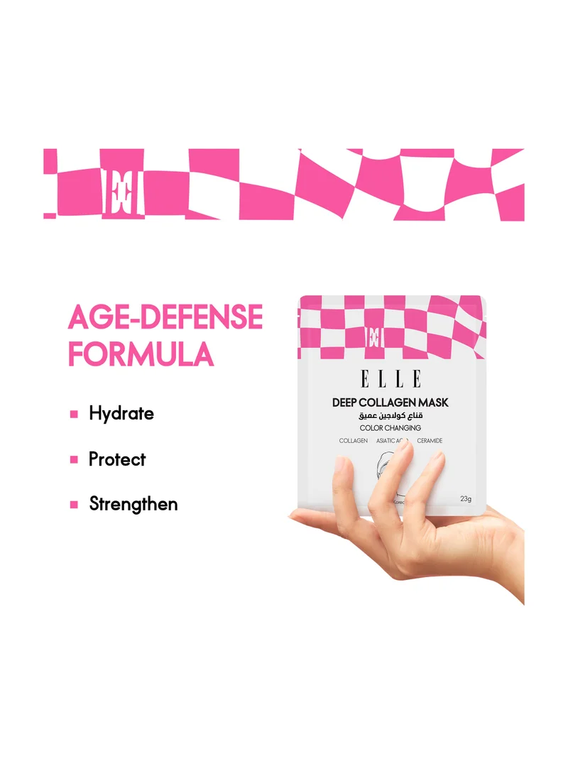 ايل ELLE Deep Collagen Color Changing Mask – Anti-Aging, Hydrating & Firming Mask with Collagen, Peptides & Centella – Long-Wear 2-3 Hour or Overnight treatment mask  for Radiant Youthful Skin, Pack of 4
