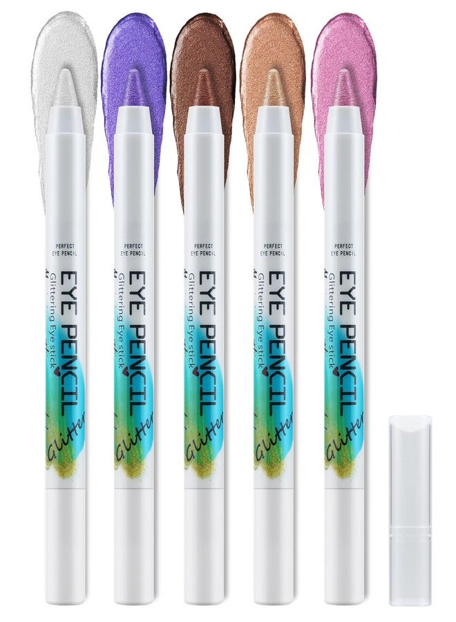 Apooliy 5 Colors Eyeshadow Stick Set,Metallic Shimmer Cream Eye Shadow,rightener Pencil,Waterproof & Long-Lasting Eyeshadow Pen - Image 1