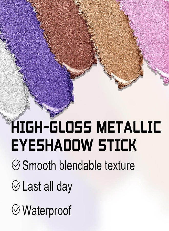 Apooliy 5 Colors Eyeshadow Stick Set,Metallic Shimmer Cream Eye Shadow,rightener Pencil,Waterproof & Long-Lasting Eyeshadow Pen - Image 3