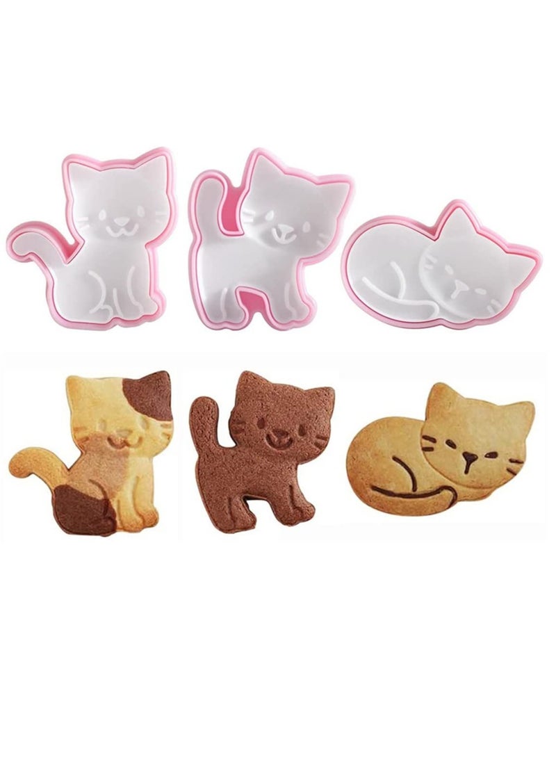 Generic 3pcs Cat Shape Cookie Cutters Set - Plastic Animal Biscuit Cutters for Baking, Fondant Cake Decorating Tools  - Image 1