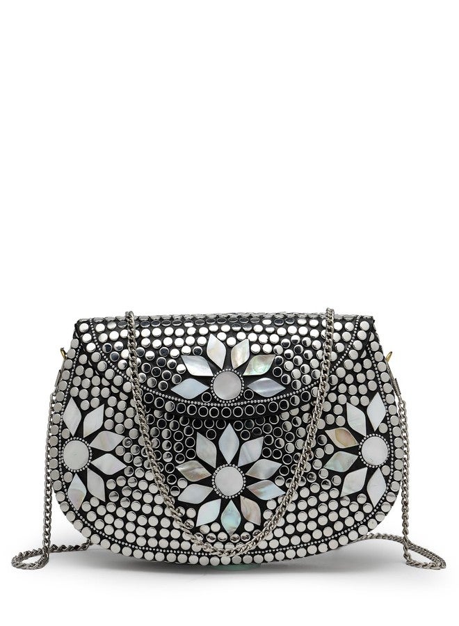 Anekaant Mosaic Silver Mosaic Embellished Metal Clutch - Image 1
