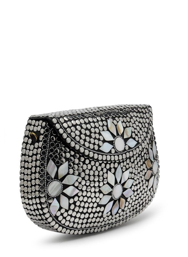 Anekaant Mosaic Silver Mosaic Embellished Metal Clutch - Image 4