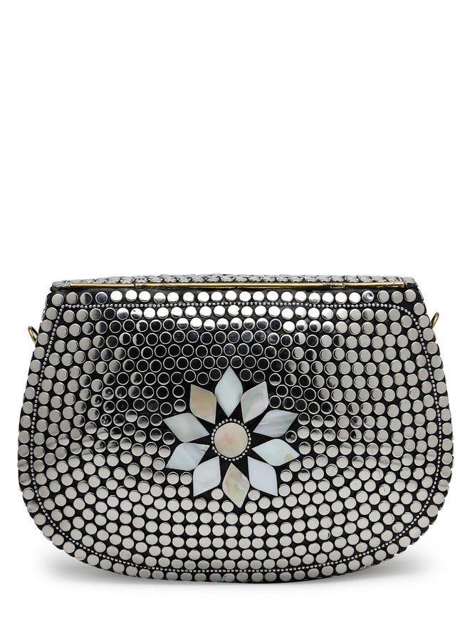 Anekaant Mosaic Silver Mosaic Embellished Metal Clutch - Image 5