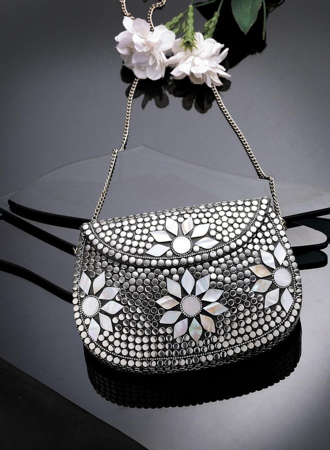 Anekaant Mosaic Silver Mosaic Embellished Metal Clutch - Image 2