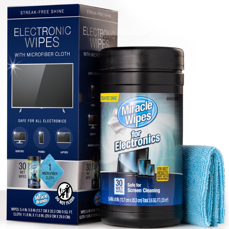 Miracle Brands MiracleWipes for Electronics Cleaning - Screen Wipes Designed for TV, Phones, Monitors and More - Includes Microfiber Towel - (30 Count) - Image 1