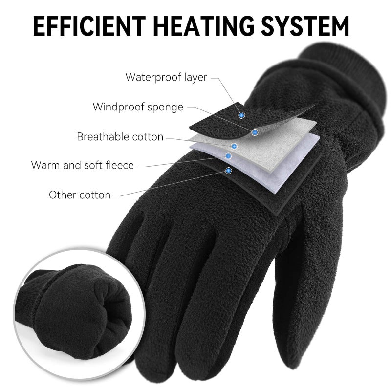 OZERO Winter Gloves Insulated Work Cold Proof Deerskin Suede Leather Thermal Fleece for Men and Women Denim-Black Small - Image 2
