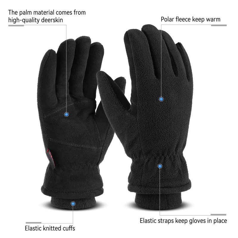 OZERO Winter Gloves Insulated Work Cold Proof Deerskin Suede Leather Thermal Fleece for Men and Women Denim-Black Small - Image 3