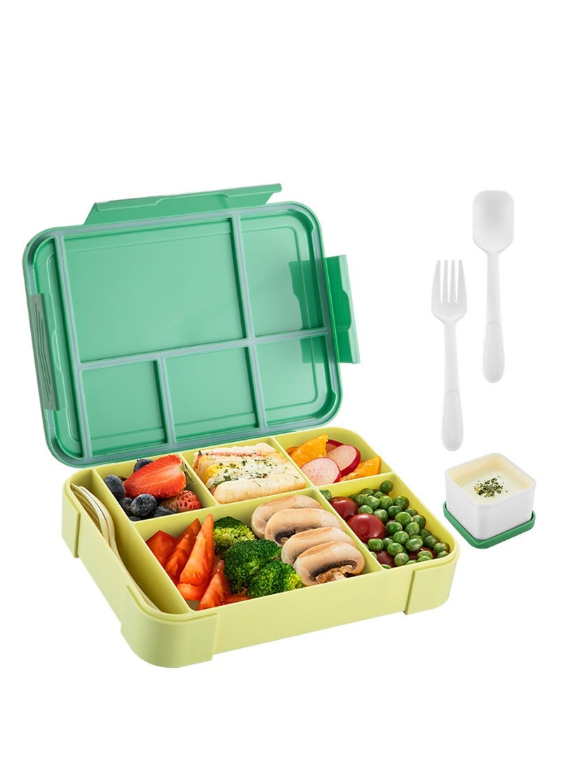 QIGAR Bento Lunch Box for Kids Adults, 6 Compartments  Food Container Ideal Portion Sizes Leak-Proof Bento box for Kids ,With cutlery sauce box,microwave heating Safe, Food-Safe Materials 1330ml - Image 1