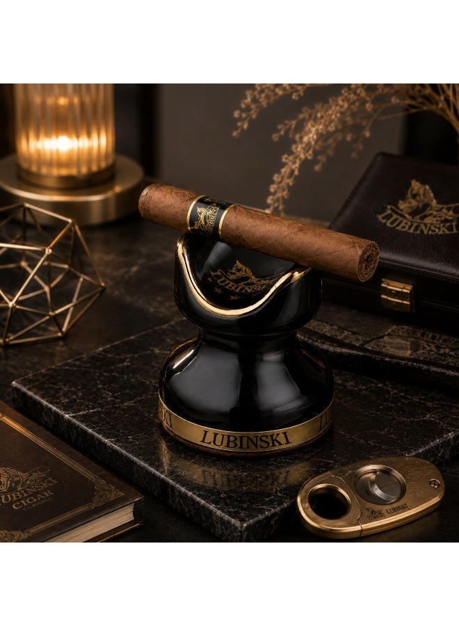 A luxurious cigar holder with a distinctive design made of polished ceramic, combining luxury and practicality. Adorned with gold detailing for a touch of sophistication, it's the perfect piece to elevate your cigar-smoking experience. - Image 2