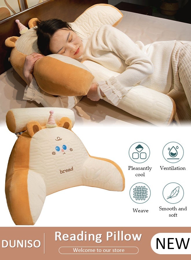 DUNISO Reading Pillow, Large Bed Rest Pillow with Detachable Neck Roll,Backrest with Arms，Pockets and Washable Cover, for Sitting in Bed or Couch-Backrest Reading Pillow Adult Back Pillows for Reading,Watching TV,Gaming,Relaxing - Image 1