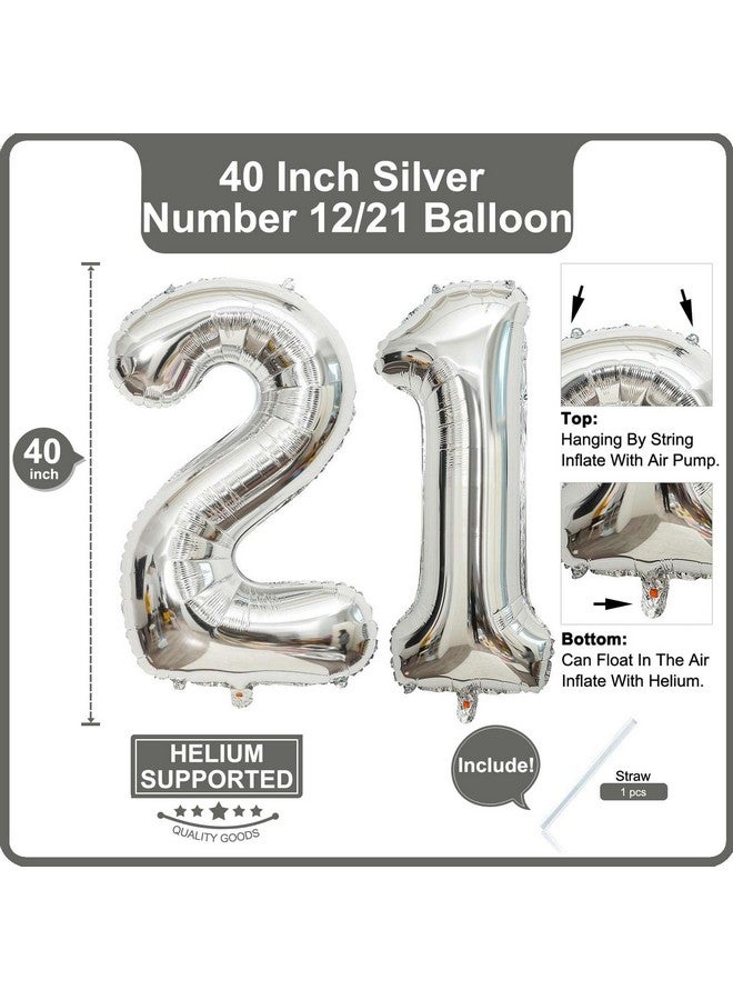 Lovoir 40 Inch Silver 12 Number Balloon 21 Large Size Jumbo Digit Mylar Foil Helium Silver Balloons for 12th 21st Birthday Party Celebration Decorations Graduations Anniversary Supplies - Image 2