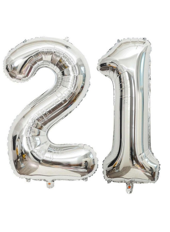 Lovoir 40 Inch Silver 12 Number Balloon 21 Large Size Jumbo Digit Mylar Foil Helium Silver Balloons for 12th 21st Birthday Party Celebration Decorations Graduations Anniversary Supplies - Image 1