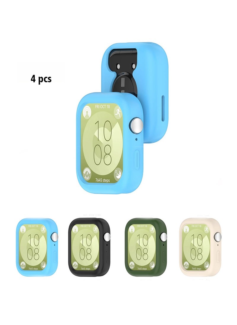 X-level 4 Pcs Case for Huawei Watch Fit 3, Shockproof Bumper Soft Durable TPU Protective Cover, Bumper Frame Protector Case Accessories for HUAWEI Watch FIT 3 Smartwatch (Blue+Black+Green+White)  - Image 1