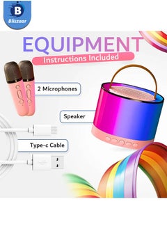 Bliszaar Karaoke Machine for Kids Adults, Portable Bluetooth Speaker with 2 Microphones, Support TF/AUX Input/Funny Magic Voice, Great Gifts for Ramadan Boys Girls  - Image 3