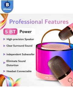 Bliszaar Karaoke Machine for Kids Adults, Portable Bluetooth Speaker with 2 Microphones, Support TF/AUX Input/Funny Magic Voice, Great Gifts for Ramadan Boys Girls  - Image 4