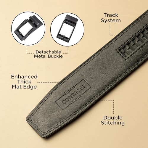 Contacts Genuine Leather Belt for Men with Easier Adjustable Autolock Buckle - Micro Adjustable Belt Fit Everywhere |Formal & Casual | Elegant Gift Box (15-Black-Waist Size Fit from 28" to 42") - Image 4
