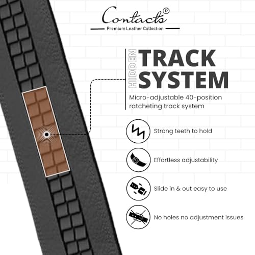 Contacts Genuine Leather Belt for Men with Easier Adjustable Autolock Buckle - Micro Adjustable Belt Fit Everywhere |Formal & Casual | Elegant Gift Box (15-Black-Waist Size Fit from 28" to 42") - Image 3
