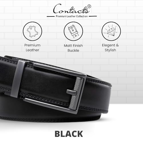 Contacts Genuine Leather Belt for Men with Easier Adjustable Autolock Buckle - Micro Adjustable Belt Fit Everywhere |Formal & Casual | Elegant Gift Box (15-Black-Waist Size Fit from 28" to 42") - Image 2
