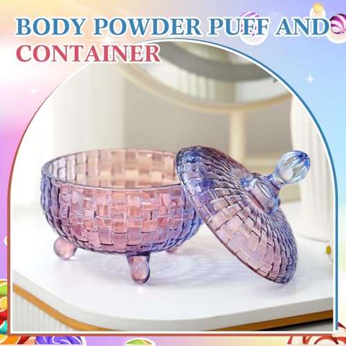 Tioncy 2 Pcs Extra Large Dusting Powder Puff and Container for Women6 Glass Crystal Dusting Powder Container with Body Soft Washable Reusable Velour FaceGradientWeave Design - Image 3