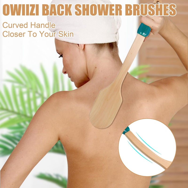 OWIIZI Back Scrubber for ShowerStiff Boar Bristles Wooden Curved Long Handle Antiskid Body Bath Brush for Back Use Wet or DryDeep Cleanse Large Surface Back Scrub Brush - Image 5