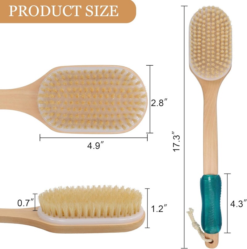 OWIIZI Back Scrubber for ShowerStiff Boar Bristles Wooden Curved Long Handle Antiskid Body Bath Brush for Back Use Wet or DryDeep Cleanse Large Surface Back Scrub Brush - Image 4