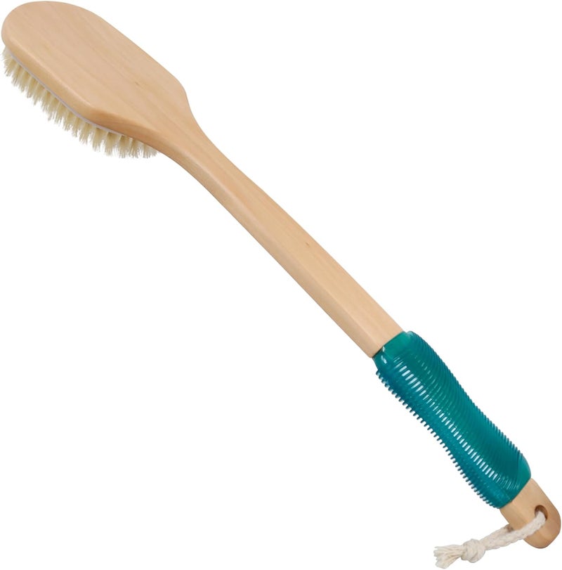 OWIIZI Back Scrubber for ShowerStiff Boar Bristles Wooden Curved Long Handle Antiskid Body Bath Brush for Back Use Wet or DryDeep Cleanse Large Surface Back Scrub Brush - Image 2