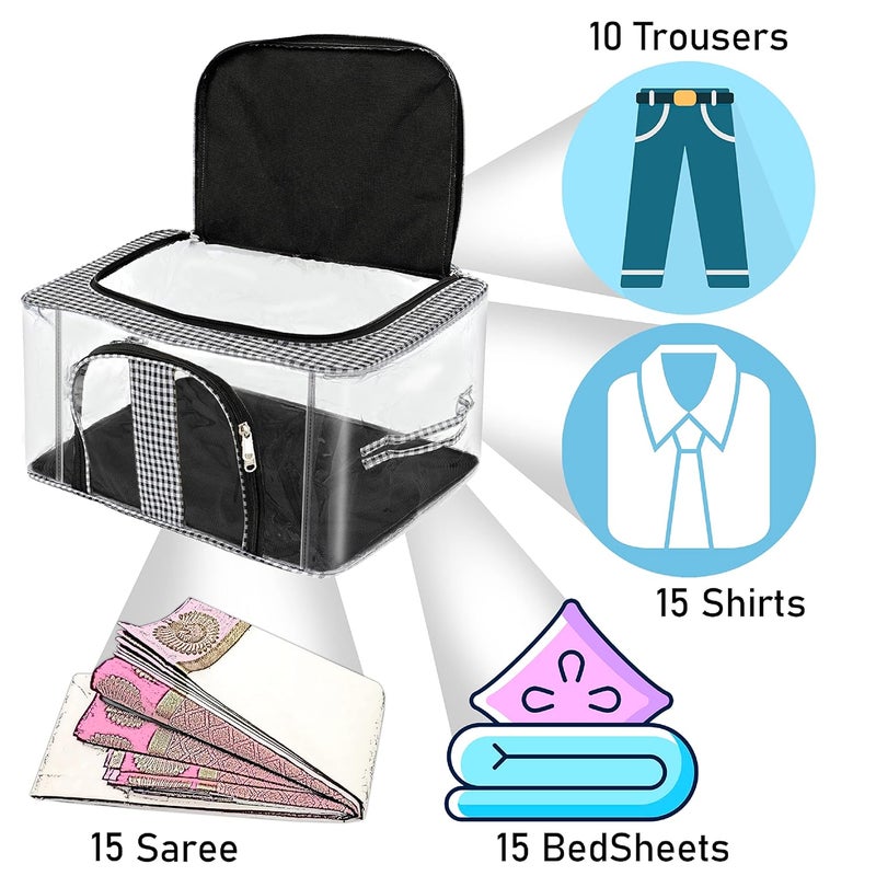 Storite 3 Pack Nylon 33 L PVC Transparent Moisture Proof ClothesSaree Covers with Zip for Storage Design for Woman DressesSareesLehngas for Wardrobe OrganizerChecks Design Black44x31x24cm - Image 4