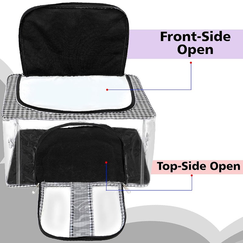 Storite 3 Pack Nylon 33 L PVC Transparent Moisture Proof ClothesSaree Covers with Zip for Storage Design for Woman DressesSareesLehngas for Wardrobe OrganizerChecks Design Black44x31x24cm - Image 5