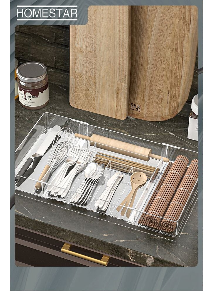 هومستر علبة أدوات قابلة للتوسع لدرج ، حامل الأدوات القابلة للتعديل وأدوات الطعام ، المدمجة البلاستيكية لدرج عقد ملعقات شوك سكاكين - Image 1