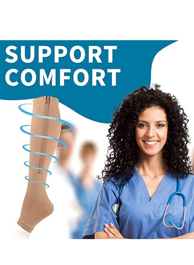 Compression Socks - 2 Pairs 15-20mmHg Open Toe Toeless, Copper fiber Leg Support Stocking Knee High with for Women and Men - Image 3