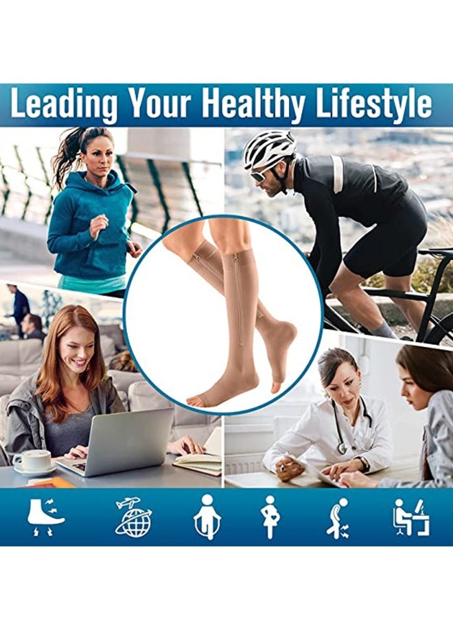 Compression Socks - 2 Pairs 15-20mmHg Open Toe Toeless, Copper fiber Leg Support Stocking Knee High with for Women and Men - Image 2