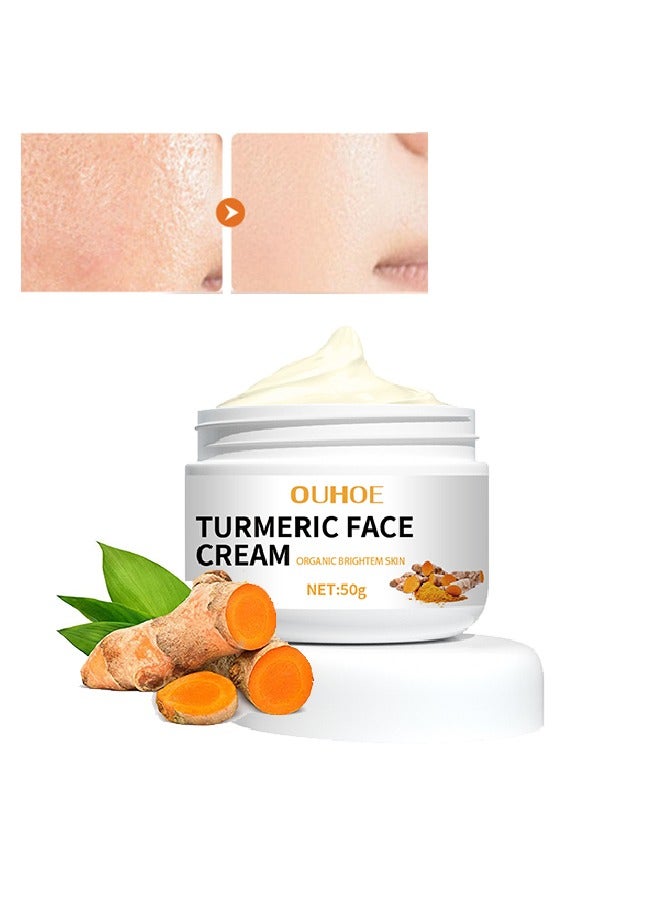 OUHOE Turmeric Face Cream, For Face & Body All Natural Turmeric Skin Brightening Lotion Turmeric Cleanses Skin Fights Acne Evens Tone Fades Scars Sun Damage & Age Spots Pure Turmeric Cream Healing 50g  - Image 1