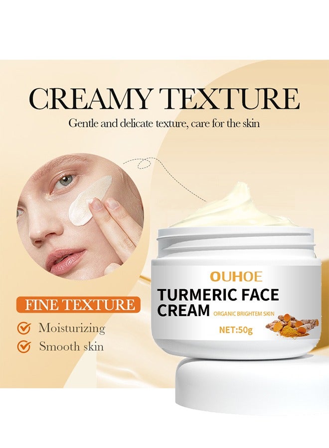 OUHOE Turmeric Face Cream, For Face & Body All Natural Turmeric Skin Brightening Lotion Turmeric Cleanses Skin Fights Acne Evens Tone Fades Scars Sun Damage & Age Spots Pure Turmeric Cream Healing 50g  - Image 3