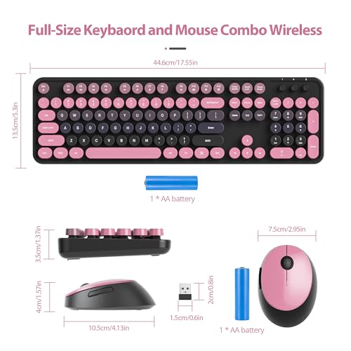 Owpkeenthy Keyboard and Mouse Wireless, Cute Retro Full-Size Cordless Keyboard with Number Pad 2.4 GHz Wireless USB Receiver for Computer (Heimei Pink) - Image 4